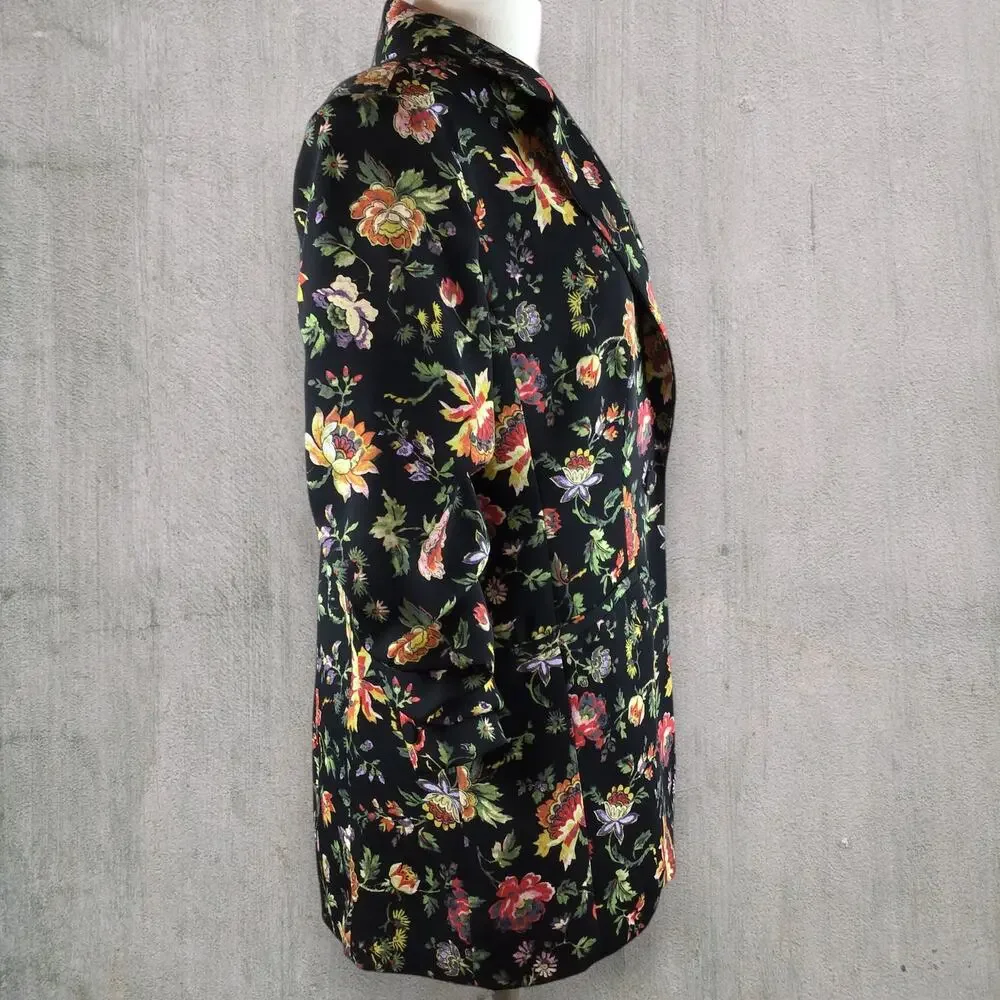 Cinq a Sept Kylie Floral Blazer Size 0 Ruched 3/4 Sleeve Single Button Crepe